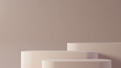 Abstract minimal background or mock up for product presentation and branding with beige color. Fashion podium. 3D rendering illustration.