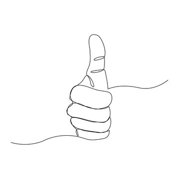 Continuous Line Drawing Of Finger Thumb Up Approval Sign Gesture. Vector Illustration