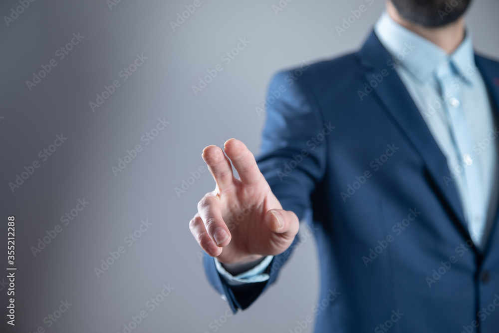 Poster man touching in screen