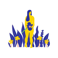 Attractive plus size woman. Body positive concept with beautiful standing overweight girl. Acceptance feminism movement. Vector illustration in flat style