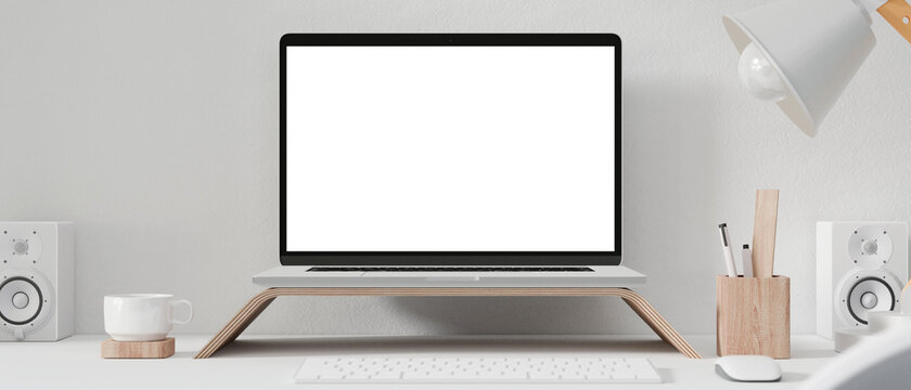 Workspace with mockup blank screen laptop computer