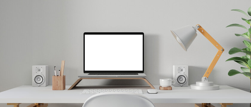 Workspace with mockup blank screen laptop computer