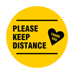 Please Keep Distance Thank You Round Social Distancing Badge or Floor Marking Sticker Icon with Shoeprints For Queue Line. Vector Image.