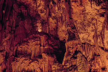 Stalagmite and stalactites, Inside the Melidoni cave. Crete. Greece