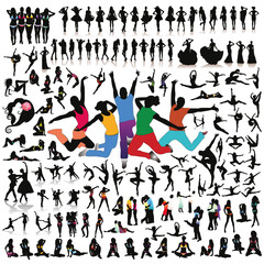 Big set of vector people silhouettes.