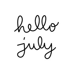 Fototapeta na wymiar Hello July hand lettering on white background