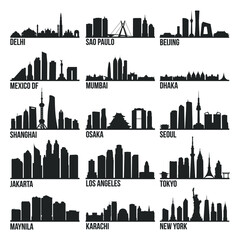 Biggest Cities Most Famous Skyline City Silhouette Design Collection Set Pack