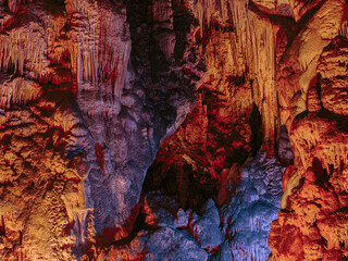 Stalagmite and stalactites, Inside the Melidoni cave. Crete. Greece