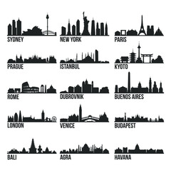 Romantic Cities Most Famous Skyline City Silhouette Design Collection Set Pack 1