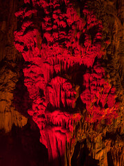 Stalagmite and stalactites, Inside the Melidoni cave. Crete. Greece