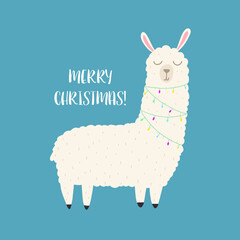 Cute Llama Illustration. Cute alpaca cartoon character. Can be used for card design, greeting or invitation card, nursery, and other.