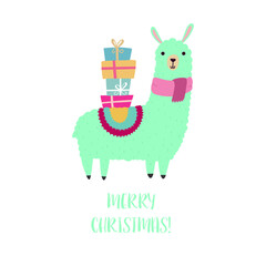 Cute Llama Illustration. Cute alpaca cartoon character. Can be used for card design, greeting or invitation card, nursery, and other.