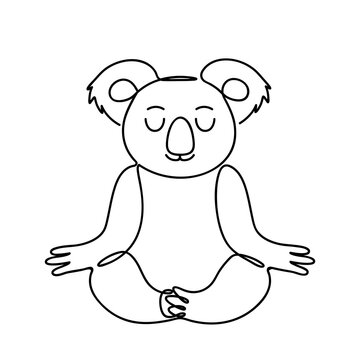 Cute panda sits in lotus position and meditates. the picture is drawn in an infinite single line.