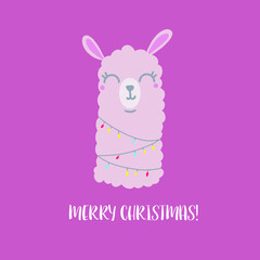 Naklejka premium Cute Llama Illustration. Cute alpaca cartoon character. Can be used for card design, greeting or invitation card, nursery, and other.