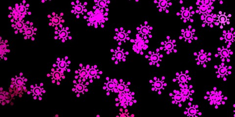 Dark pink vector background with covid-19 symbols.