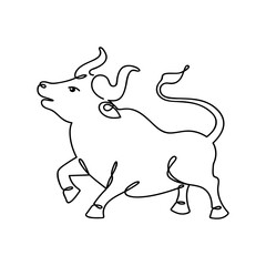 Continuous drawing of a bull symbol of 2021. the picture is drawn in an infinite single line.