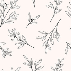Branch of Laurel. Trendy pattern with twig. Vector illustration. - obrazy, fototapety, plakaty