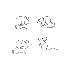 Cartoon mouse sketch line icon. Сute animals set of icons.