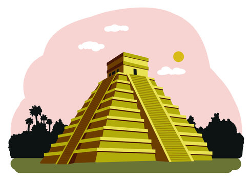 Chichen Itza, Mexico. Mayan Civilization. Vector illustration. Travel landmark.
