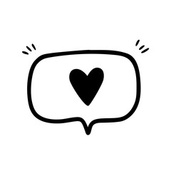 Icon or sign of a heart or the like. Bubble with a heart in the style of Doodle. Vector illustration.