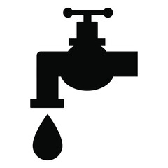 Drops of tap water from a faucet. black and white water tap vector illustration isolated.