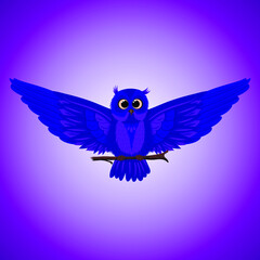 Owl of blue color with wings, vector illustration