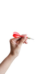 Close up woman hand throwing red arrow dart at the target business targeting, aiming, focus...