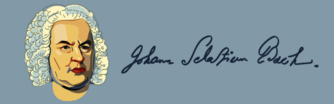 Johann Sebastian Bach vector portrait with signature