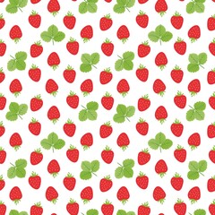 Seamless pattern with strawberries and leaves