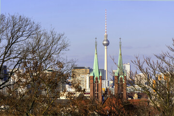 Obraz premium Viktoria Park Berlin Germany in winter aerial skyline view of TV Tower called 