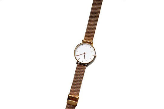 A Gold Watch Isolated On A White Background