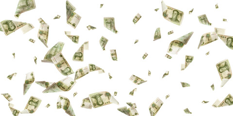 Yuan sign. Chinese money. Cash background, us bill. Money falling.