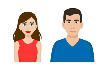 Set of cartoon flat front view vector of a man and a woman