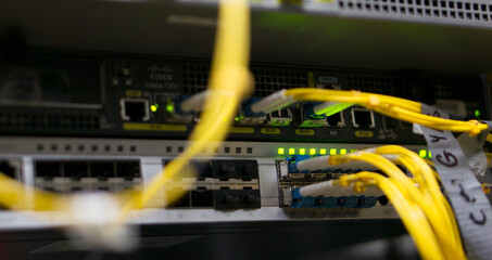 Equipment optical technology, connection. 5G technological network equipment. Computer network of...