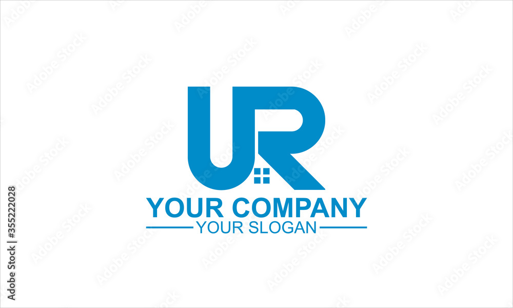 Poster UR initial logo template vector icon with with silhouettes of roofs and windows, for all businesses in housing, apartments, roofing, constructions and others