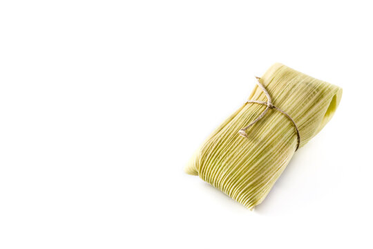 Mexican Corn And Chicken Tamale Isolated On White Background. Copy Space