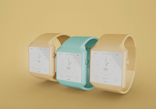 3 Smartwatches Mockup