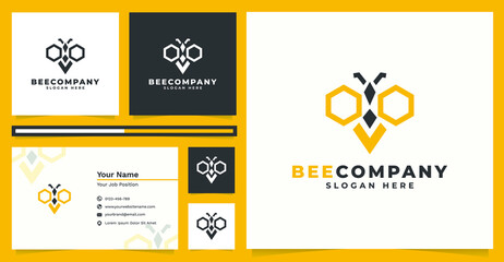 Logo design bee company and business card template.Can be used for honey production logos and logo needs regarding bees, personal logos, company logos and other needs. Premium Vector.