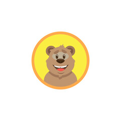 simple color flat art illustration of cartoon happy bear face in a round frame