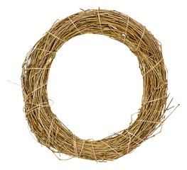 Obraz premium Wreath or circle framel from dry grape branches isolated on white background