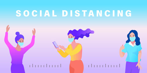Social Distancing, Space for safety and people. flat vector illustration. 