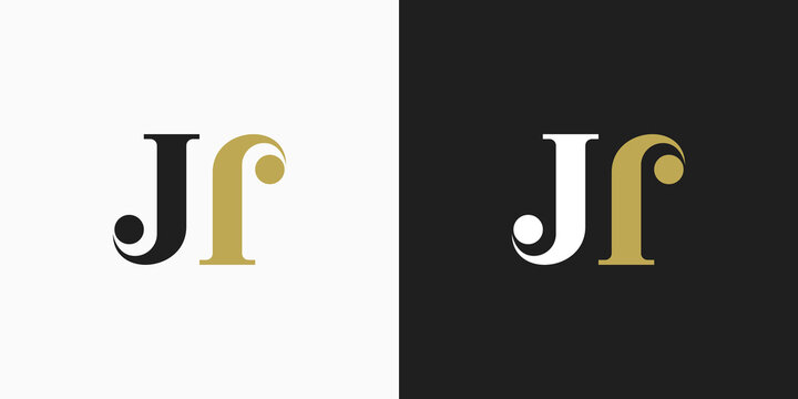 Initial Letter J and R Logo. Black and Gold Shape Calligraphy Style isolated on Double Background. Usable for Business and Branding Logos. Flat Vector Logo Design Template Element.