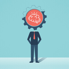 Headless businessman with a brain and idea concept creative brain and light bulbs vector design.