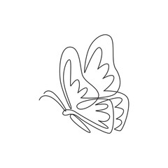 Single continuous line drawing of luxury butterfly for corporation logo identity. Beauty salon and healthcare company icon concept from animal shape. One line draw graphic design vector illustration
