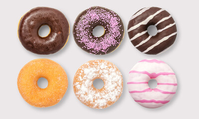 Mixed donuts on a white background