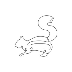 One single line drawing of cute squirrel for company logo identity. Business corporation icon concept from funny rodent animal shape. Trendy continuous line draw design vector graphic illustration