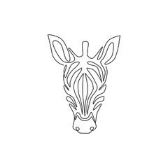 Single continuous line drawing of elegant zebra company logo identity. Horse with stripes mammal animal concept for national park safari zoo mascot. Modern one line draw design graphic illustration