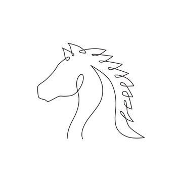 One continuous line drawing of luxury elegance horse for corporation logo identity. Strong equine head mammal animal symbol concept. Dynamic single line vector graphic draw design illustration