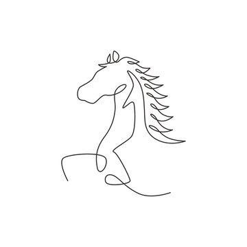 Single continuous line drawing of jumping elegant horse company logo identity. Strong mustang head mammal animal icon concept. Modern one line draw design graphic vector illustration