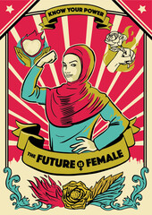 Propaganda feminist poster vintage, the future is female classic style